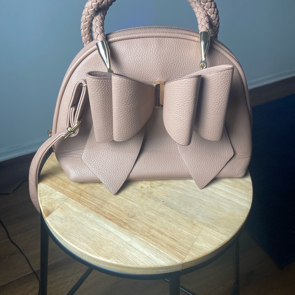 Tan Leather Satchel with Pleated Design